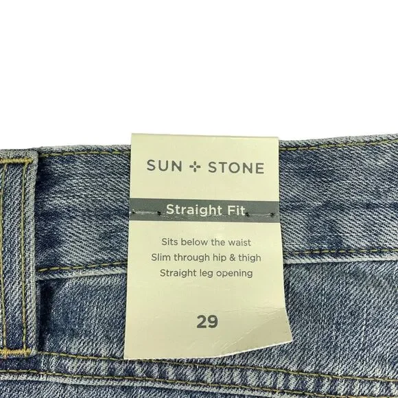 Sun + Stone Mens Relaxed Straight Fit Faded Jeans Light Blue 29 - Picture 2 of 5